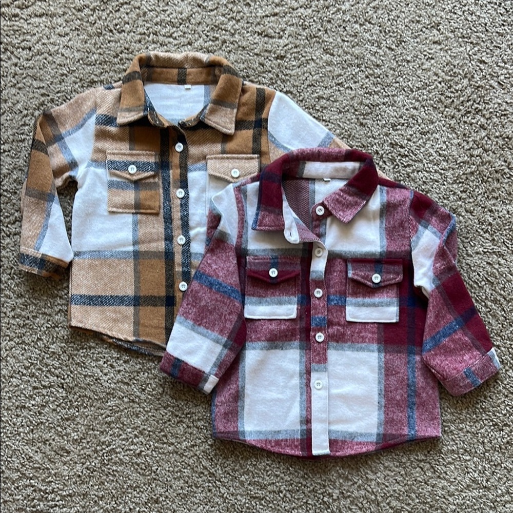 Plaid Kids Shirt Set - Red and Tan